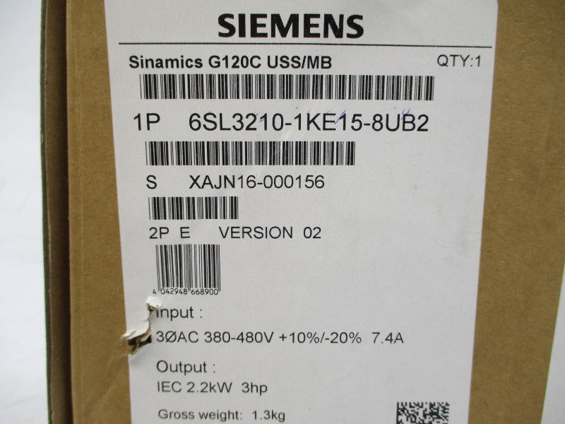 SIEMENS 6SL3210-1KE15-8UB2 380-480V 7.4A NSMP
