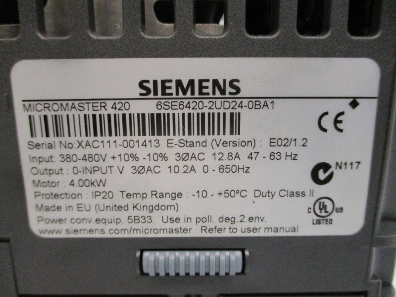 SIEMENS 6SE6420-2UD24-0BA1 380-480V 12.8A NSMP