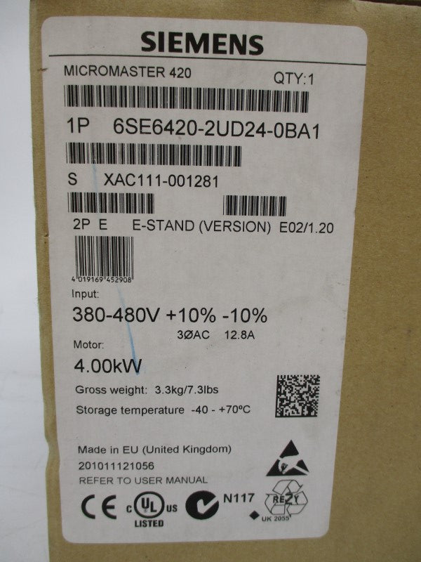 SIEMENS 6SE6420-2UD24-0BA1 380-480V 12.8A NSMP