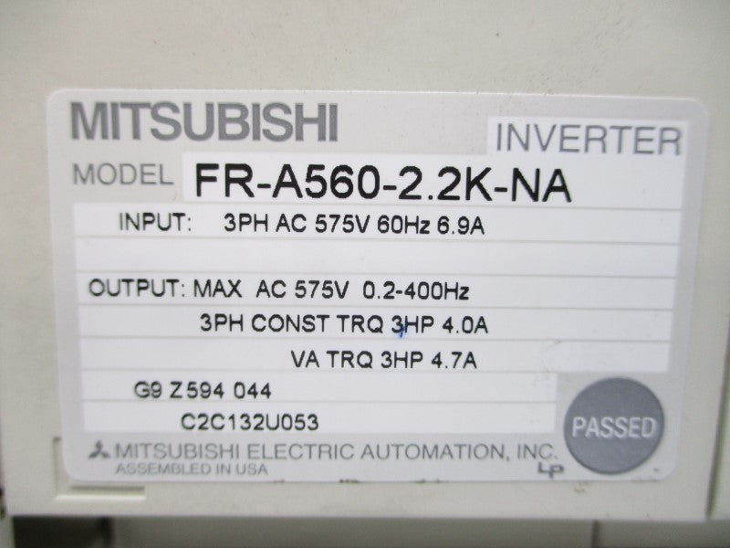 MITSUBISHI FR-A560-2.2K-NA 575VAC 6.9A UNMP