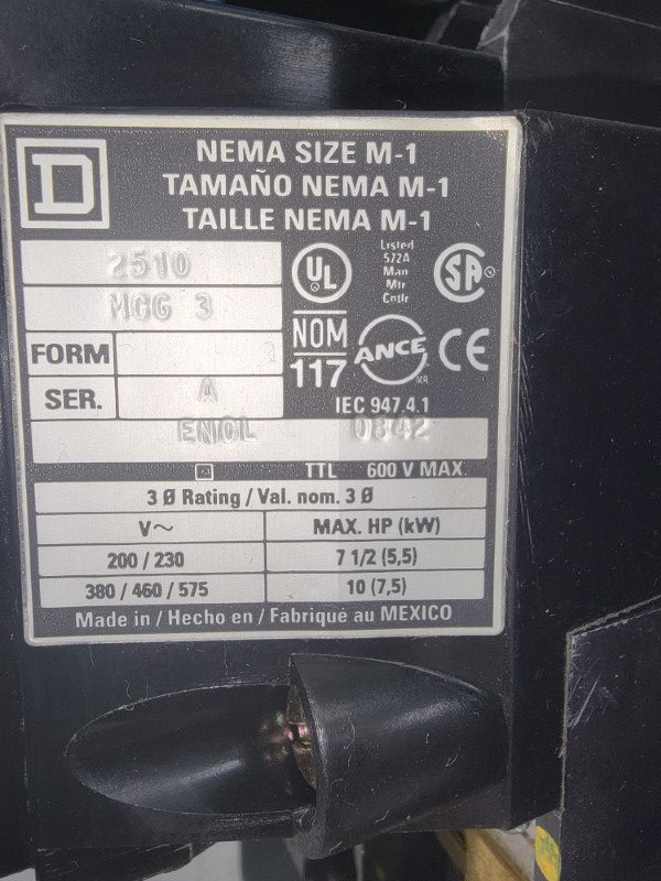 SQUARE D 2510MCG3 SER. A 575V UNMP