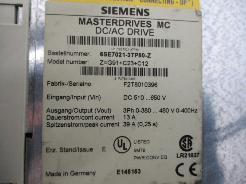 SIEMENS 6SE7021-3TP50-Z 510/650VDC 39A NSNP