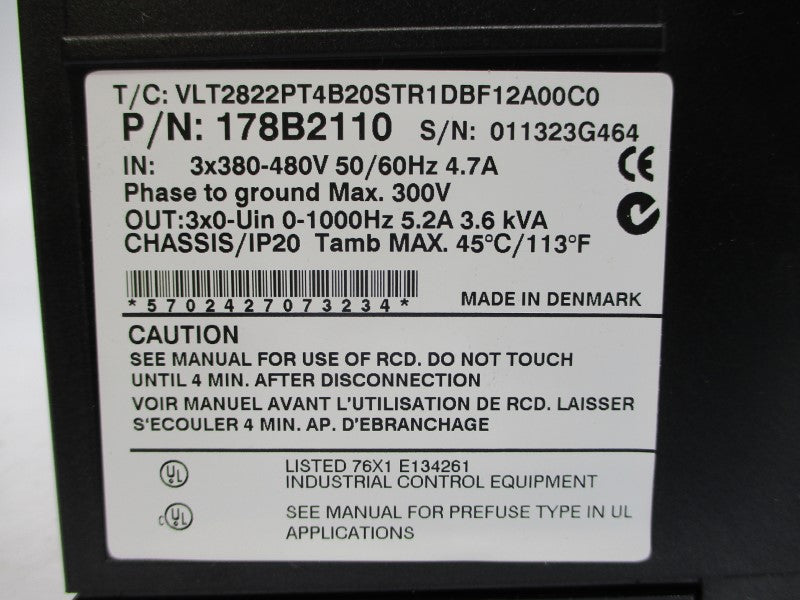 DANFOSS 178B2110 VLT2822PT4B20STR1DBF12A00C0 380-480V 4.7A NSNP
