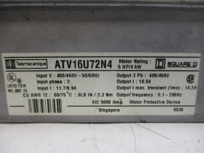 TELEMECANIQUE ATV16U72N4 400/460V 11.7/9.9A (NO COVER) UNMP