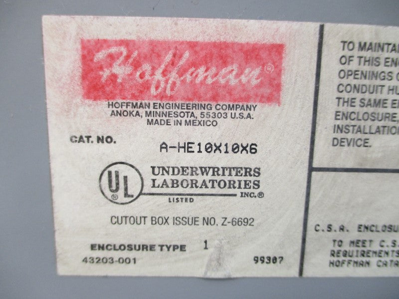 HOFFMAN A-HE10X10X6 UNMP