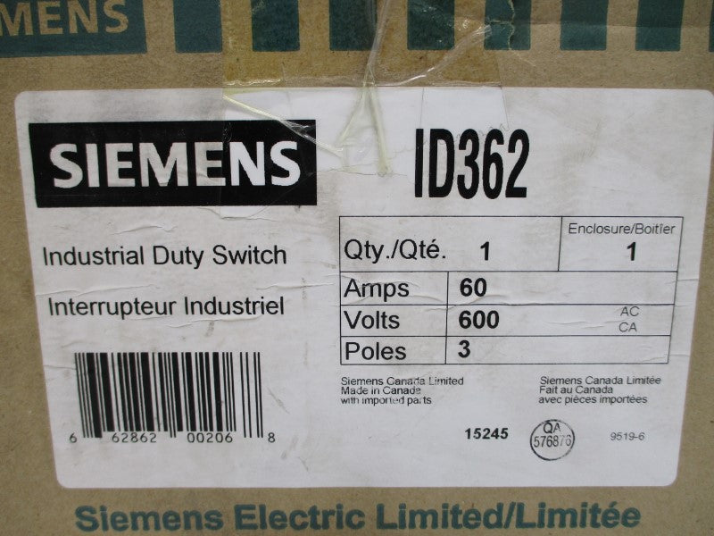 SIEMENS ID362 600VAC 60A NSMP