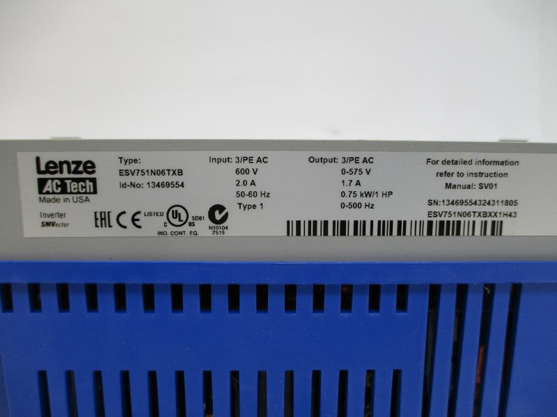 LENZE ESV751N06TXBXX1H43 13469554 600VAC 2.0A NSMP