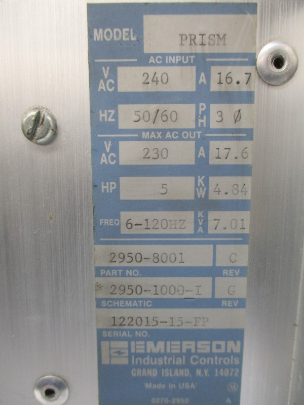 EMERSON INDUSTRIAL CONTROLS 2950-8001 PRISM 240VAC 16.7A UNMP