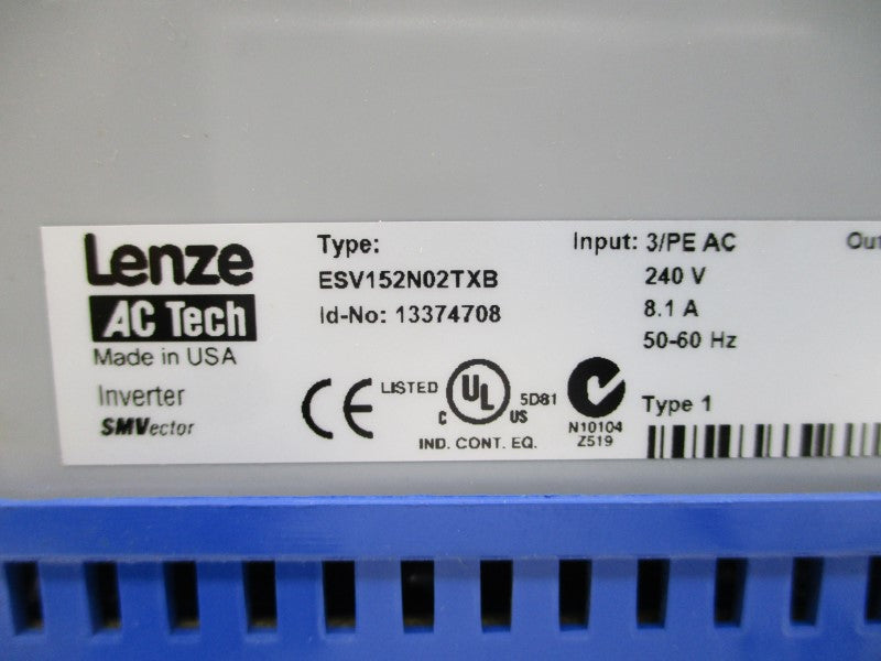 LENZE ESV152N02TXBXX1G42 13374708 240VAC 8.1A UNMP