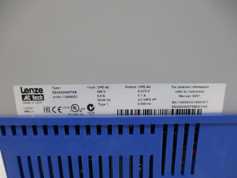 LENZE ESV402N06TXBXX1H43 13469553 600VAC 6.8A NSMP