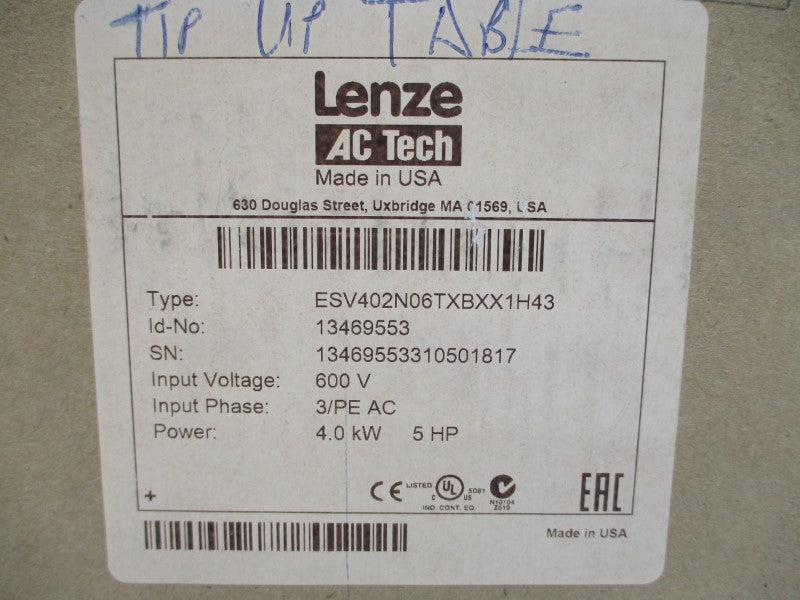 LENZE ESV402N06TXBXX1H43 13469553 600VAC 6.8A NSMP