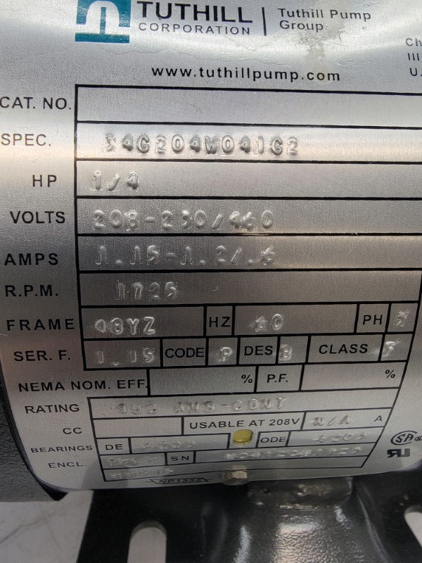 TUTHILL 34G204W041G2 208-230/460V 1.15-1.2/.6A NSNP