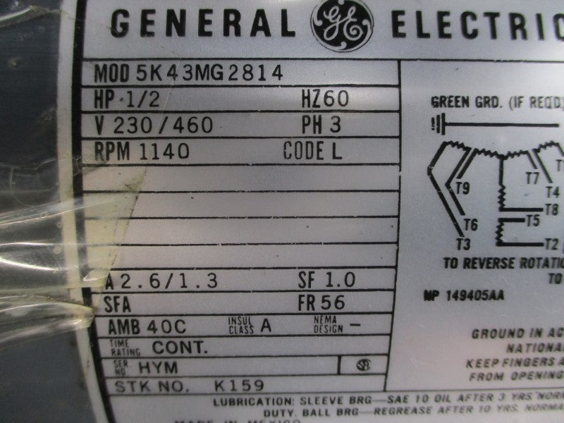 GENERAL ELECTRIC 5K43MG2814 230/460V 2.6/1.3A NSNP
