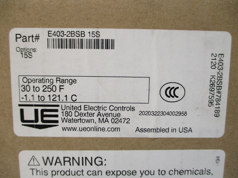 UNITED ELECTRIC CONTROLS E403-2BSB 15S NSFS