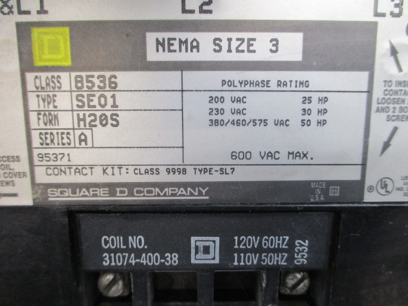 SQUARE D 8536SEO1H20V02S SER. A 110/120V UNMP