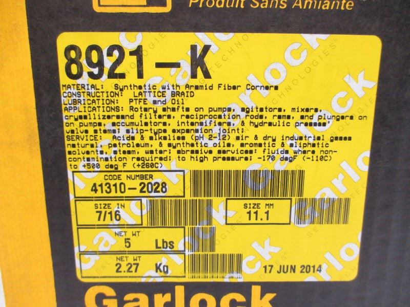 GARLOCK 41310-2028 8921-K 7/16" NSNP