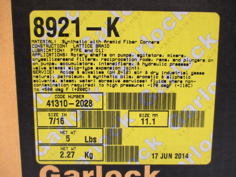 GARLOCK 41310-2028 8921-K 7/16" NSMP