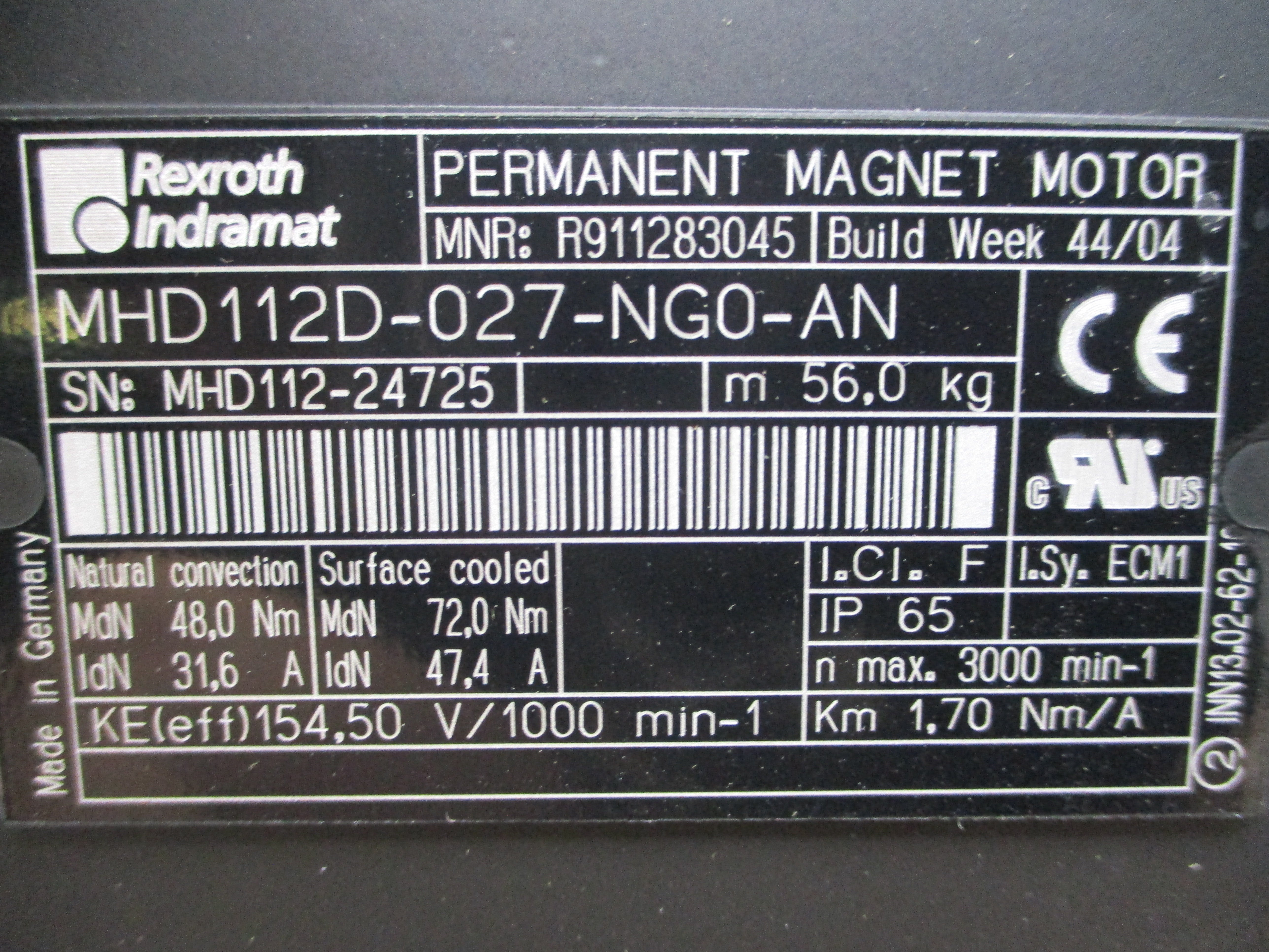 REXROTH INDRAMAT MHD112D-027-NG0-AN R911283045 154.50V 31.6/47.4A NSMP