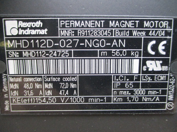 REXROTH INDRAMAT MHD112D-027-NG0-AN R911283045 154.50V 31.6/47.4A NSMP