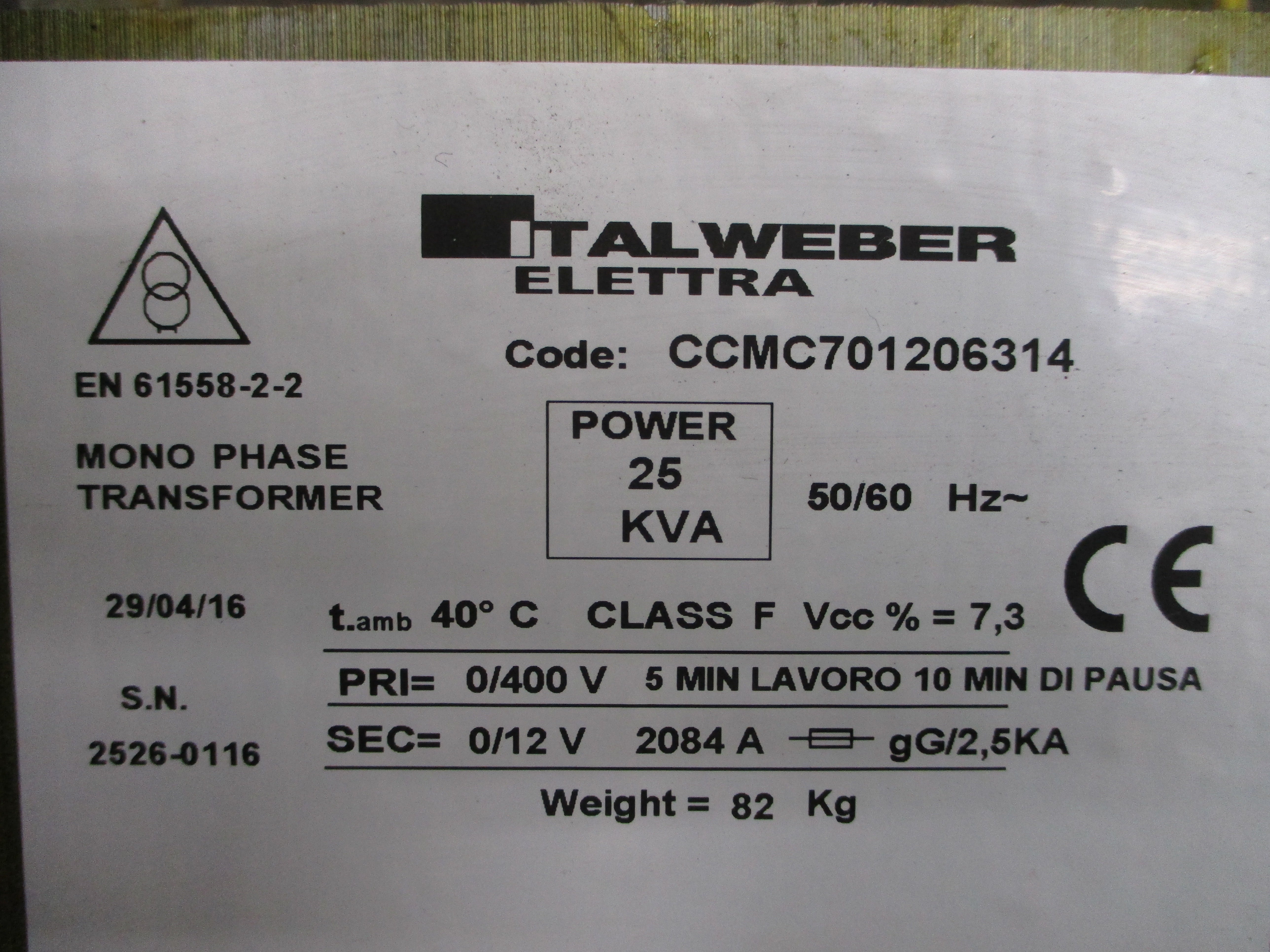 ITALWEBER ELETTRA CCMC701206314 0/400V 2084A NSNP