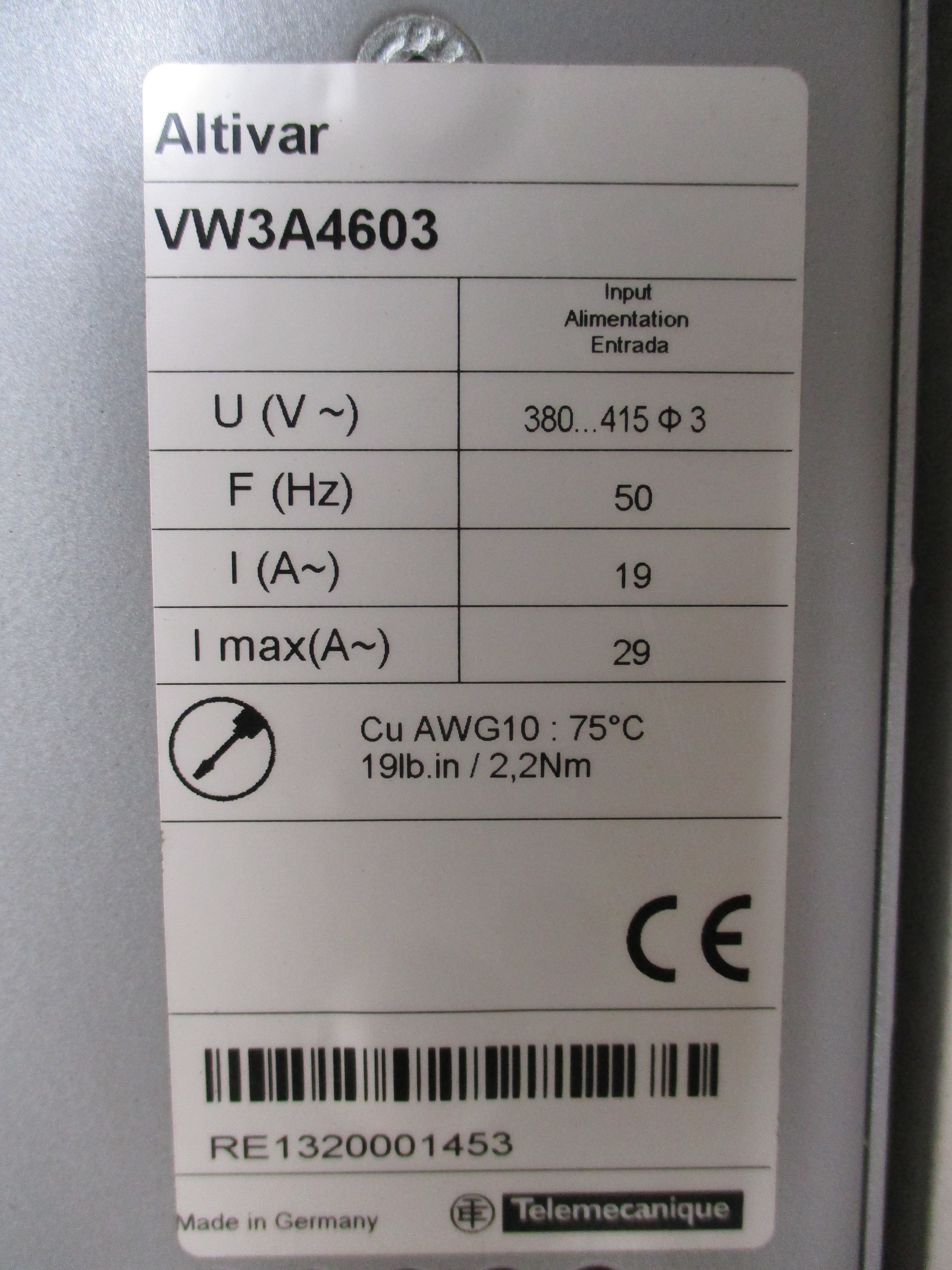 SCHNEIDER ELECTRIC VW3A4603 400V 19A NSMP