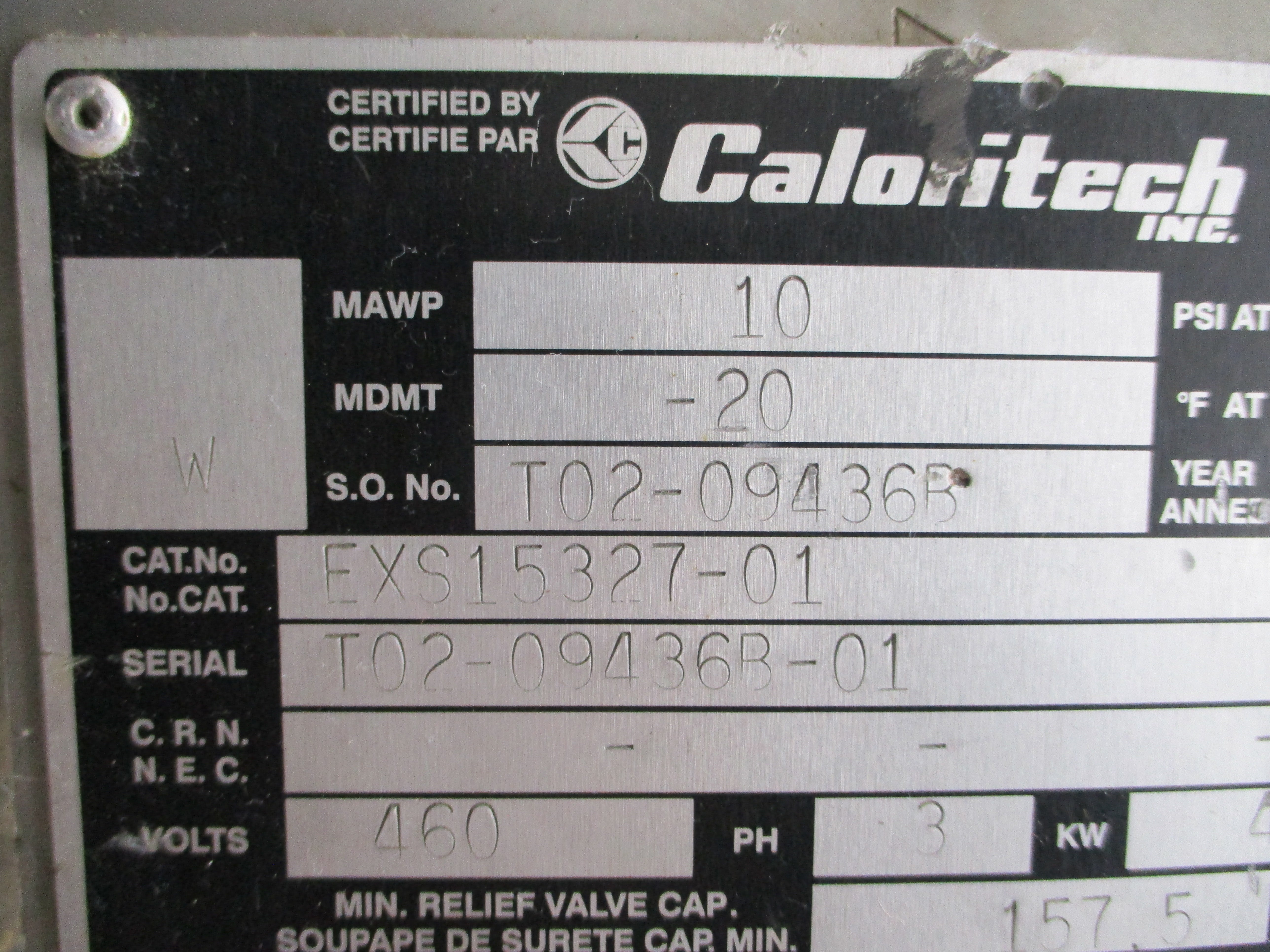 CALORITECH CXS15327-01 EXS15327-01 460V 10PSI 650'F UNMP