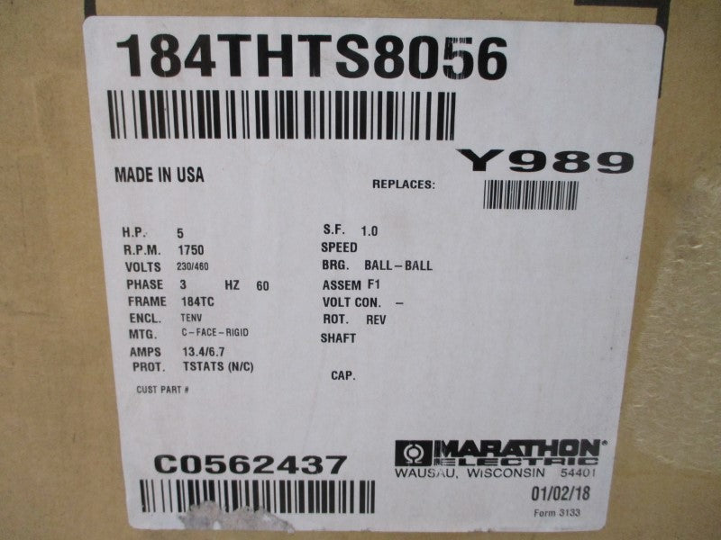MARATHON 184THTS8056ARL 108703100EQF 230/460V 13.4/6.7A NSMP