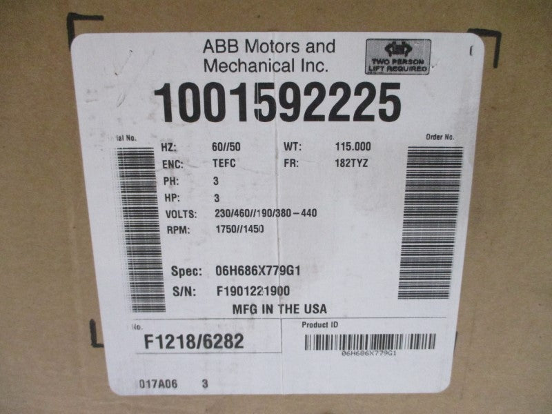 BALDOR RELIANCE 1001592225 06H686X779G1 460V 4.1A NSMP
