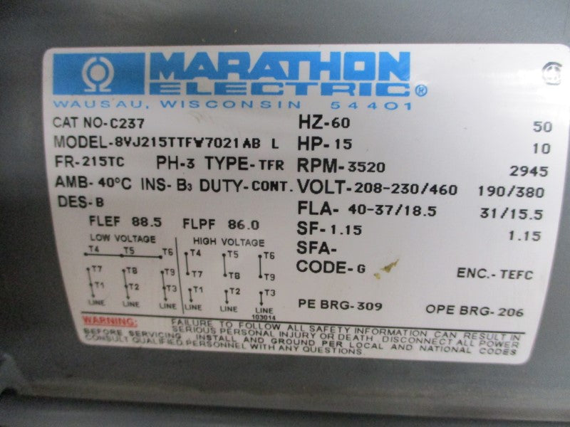 TONKAFLO PUMPS SS2834D 8VJ215TTFW7021ABL 208-230/460V 40-37/18.5A 200PSI NSNP