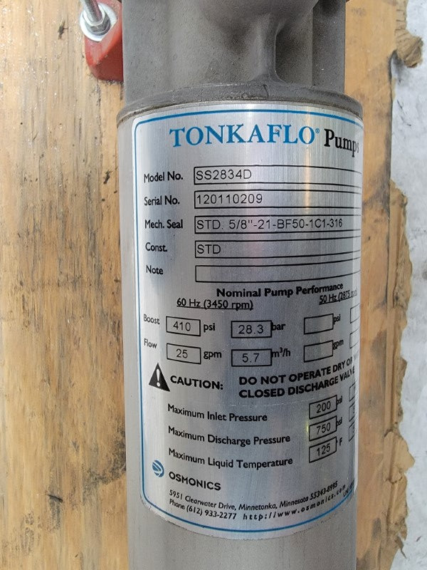 TONKAFLO PUMPS SS2834D 8VJ215TTFW7021ABL 208-230/460V 40-37/18.5A 200PSI NSNP