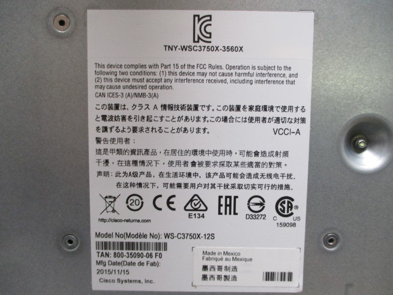 CISCO NE-SW312X WS-C3750X-12S-S NSMP
