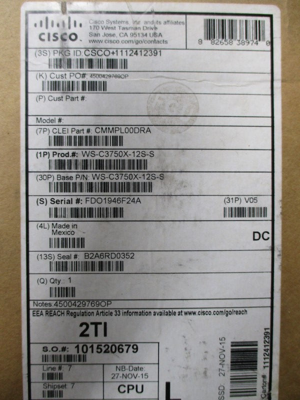 CISCO NE-SW312X WS-C3750X-12S-S NSMP