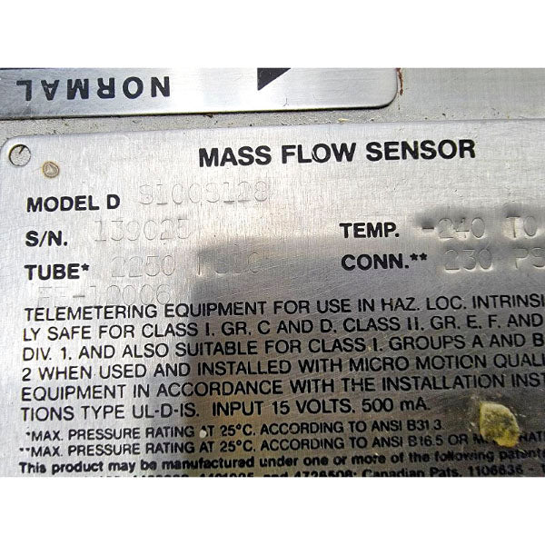 MICRO MOTION DS100S128 230PSI UNMP