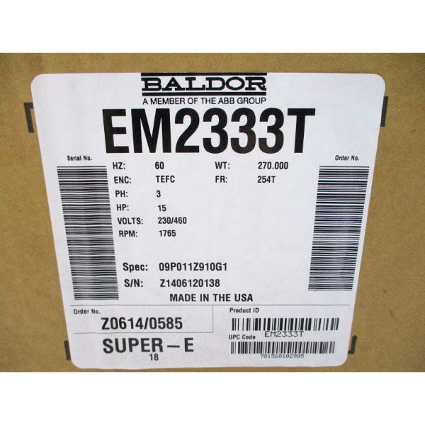 BALDOR RELIANCE EM2333T 09P011Z910G1 230/460V 36.2/18.1A NSMP