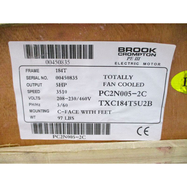 BROOK CROMPTON PC2N005-2C TXC184T5U2B 208-230/460V 13.48-12.2/6.1A NSMP