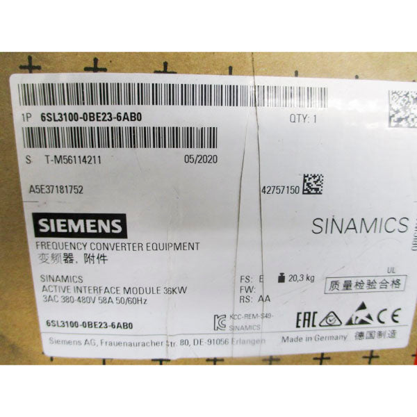 SIEMENS 6SL3100-0BE23-6AB0 380-480VAC 58A NSMP