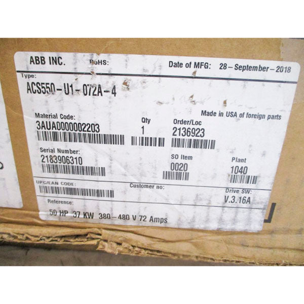 ABB ACS550-U1-072A-4 380-480VAC 72A NSMP