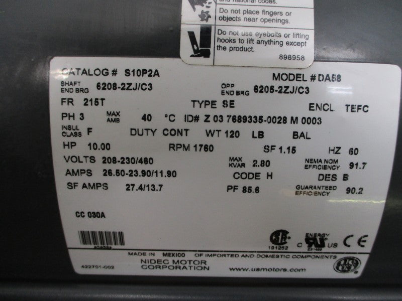 NIDEC S10P2A DA58 208-230/460V 26.50-23.90/11.90A NSNP