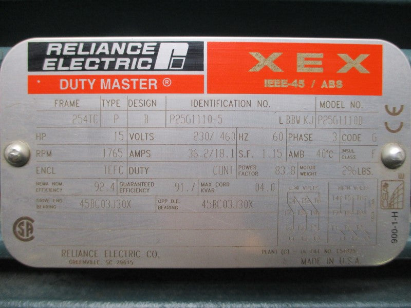 RELIANCE ELECTRIC P25G1110-5 P25G1110D 230/460V 36.2/18.1A UNMP