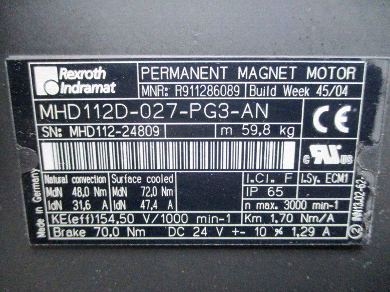 REXROTH INDRAMAT R911286089 MHD112D-027-PG3-AN 154.50V 31.6/47.4A NSNP