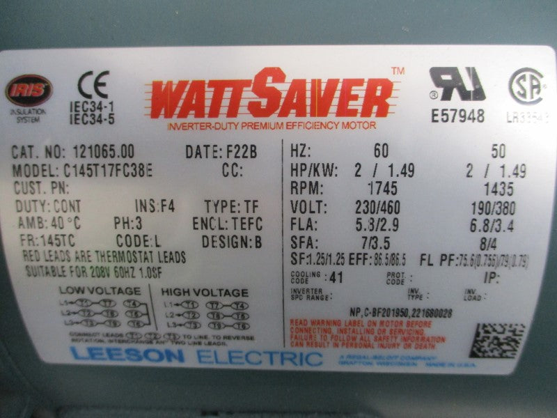 ELECTRA GEAR EL8329016.00 C145T17FC38E 105606100DQF 230/460V 5.8/2.9A NSNP