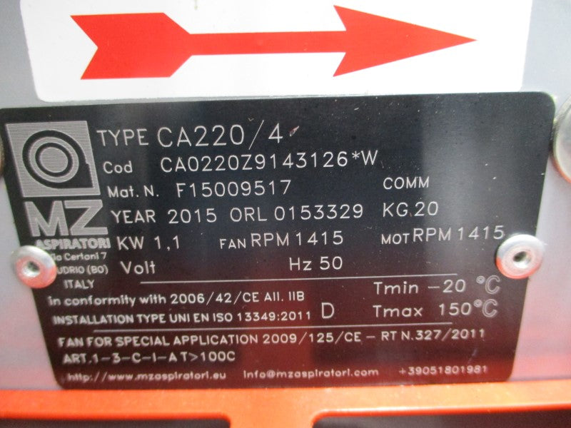 MZ ASPIRATORI CA220/4 W/ ABB 3G1F1532278485 3GBP092530 460V 4.1A UNMP