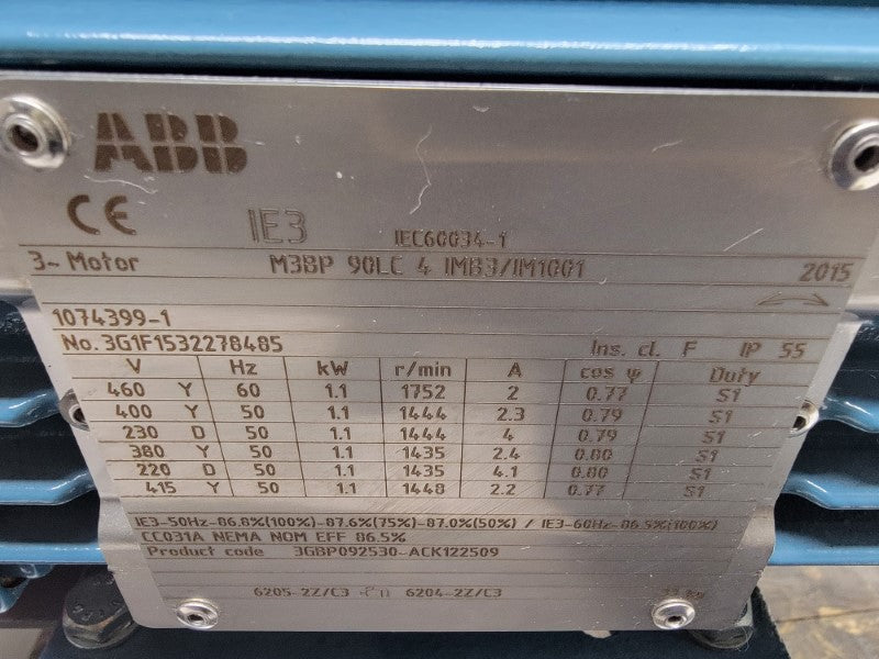 MZ ASPIRATORI CA220/4 W/ ABB 3G1F1532278485 3GBP092530 460V 4.1A UNMP