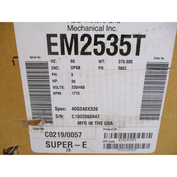 BALDOR RELIANCE EM2535T 40G048X339 230/460V 72/36A NSMP