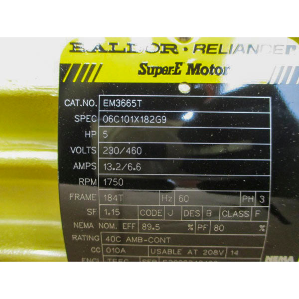 BALDOR RELIANCE EM3665T 06C101X182G9 230/460V 13.2/6.6A NSMP