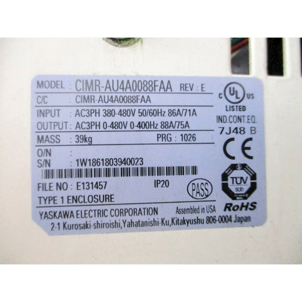 YASKAWA CIMR-AU4A0088FAA 380-480VAC 86/71A UNMP