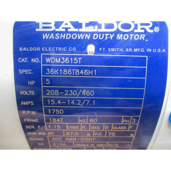 BALDOR WDM3615T 36K186T846H1 208-230/460V 15.4-14.2/7.1A NSNP