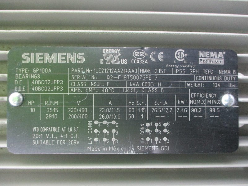 CINCINNATI FAN SQBI-160 W/ SIEMENS 1LE21212AA214AA3 230/460V 26.0/13.0A NSNP