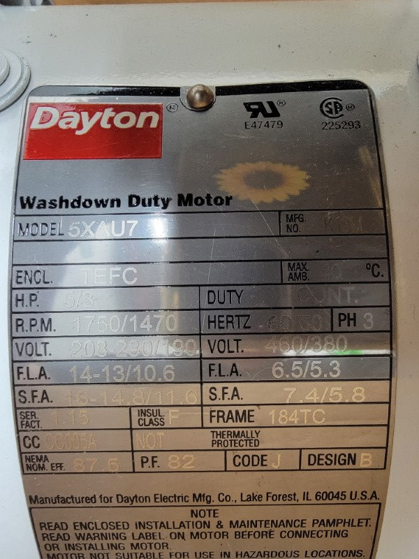 DAYTON 5XAU7 208-230/460V 14-13/6.5A NSMP