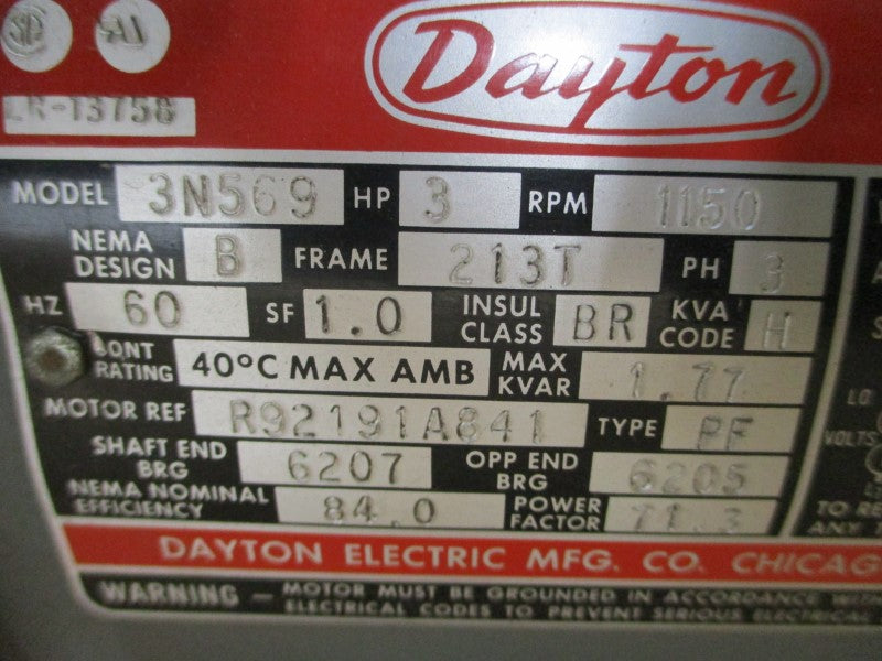 DAYTON 3N569 230/460V 9.6/4.8A NSMP